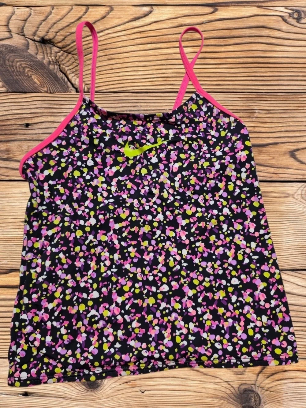 Nike Black Tank Top with Pink Straps and Neon Lime Dots